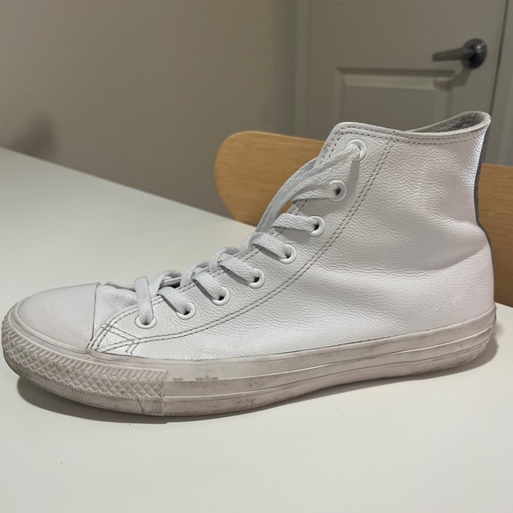 Sold on depop - Converse - White High-Top - Leather Sneakers - Picture 6 of 10